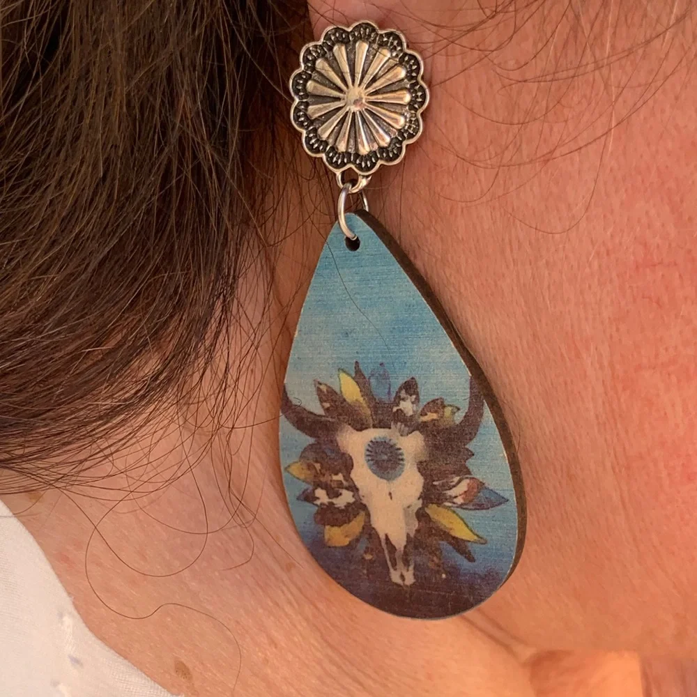 Steerhead Wooden Earrings - Picture 1 of 5